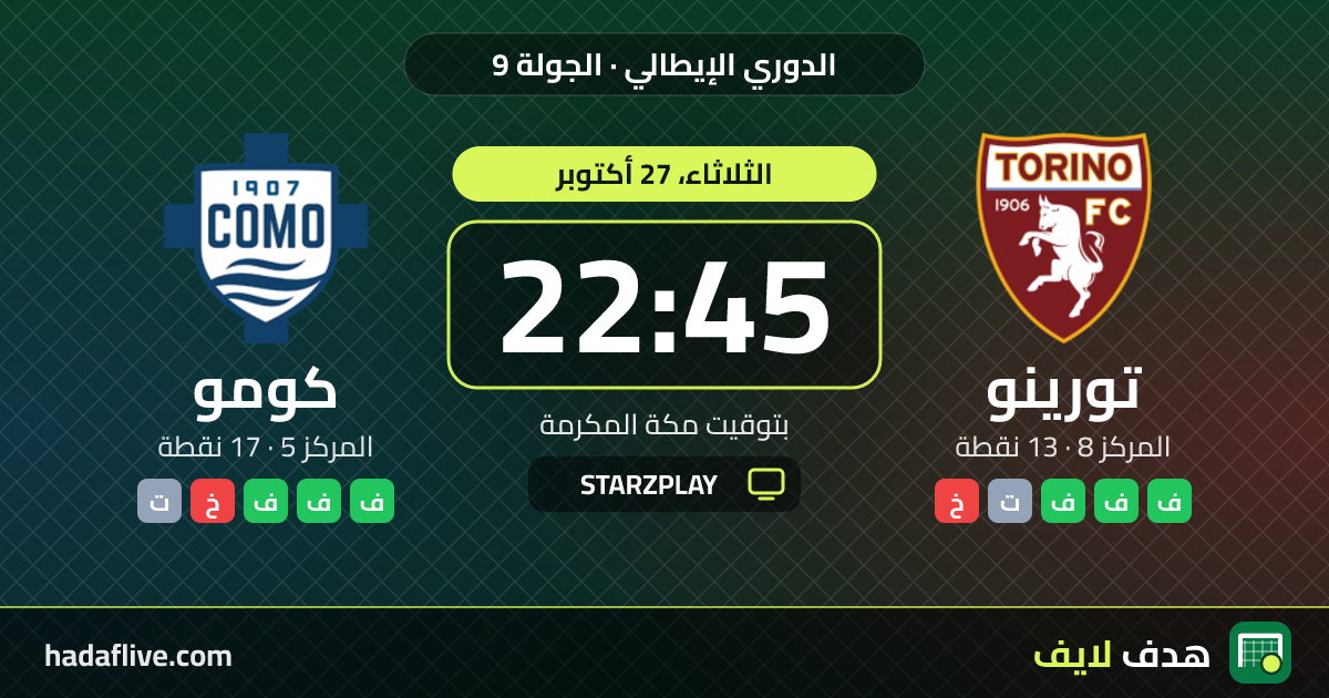 موعد مباراة تورينو وكومو والقنوات الناقلة · الدوري الإيطالي