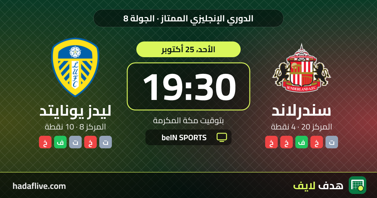 موعد مباراة سندرلاند وليدز يونايتد والقنوات الناقلة · الدوري الإنجليزي الممتاز